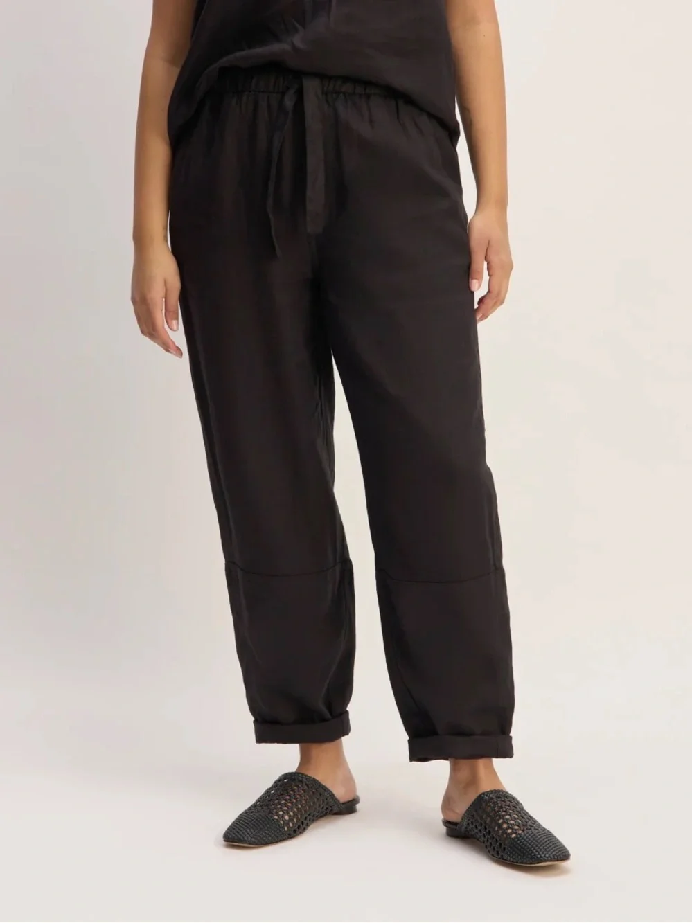 Everlane The Linen Pull-On Barrel Pant Black European Flax Size XL